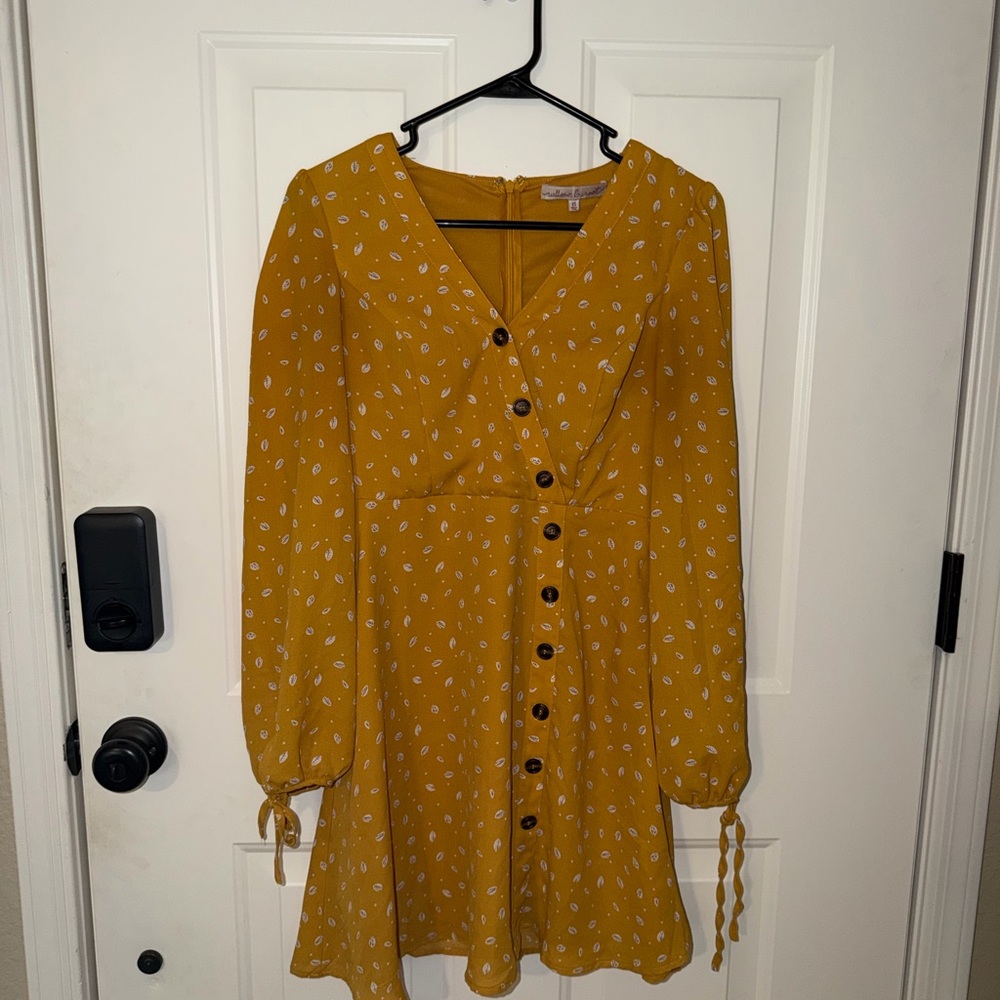 Willow Mustard Yellow Dress with White Pattern